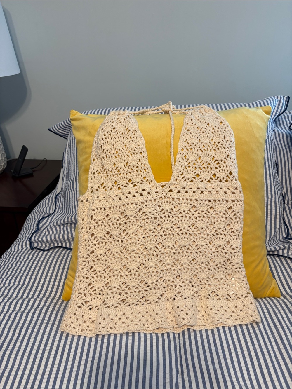 Cream Crochet Halter Swim Cover-Up